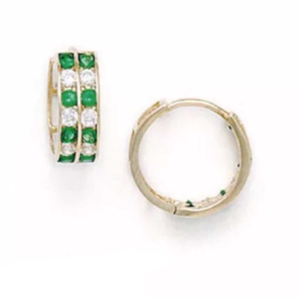 14k Solid Yellow Gold Emerald CZ Earrings